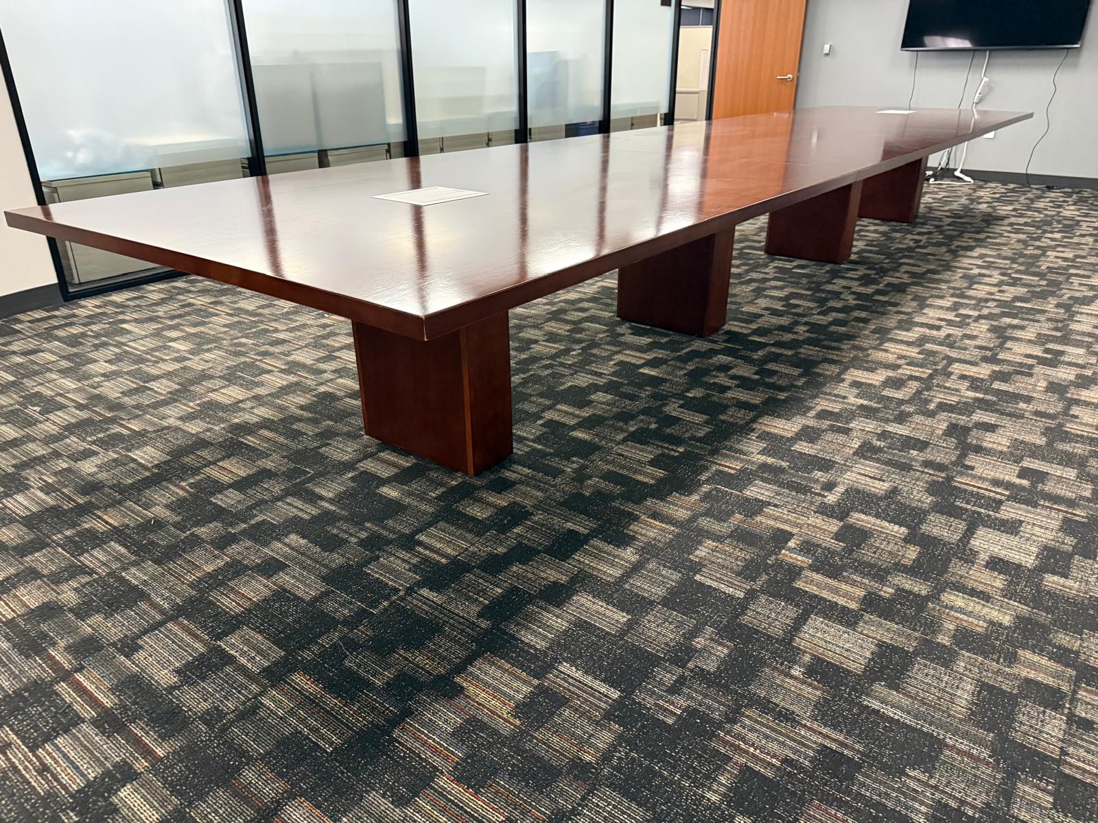 Cherry Wood Laminate Conference Table with Built-In Power Modules