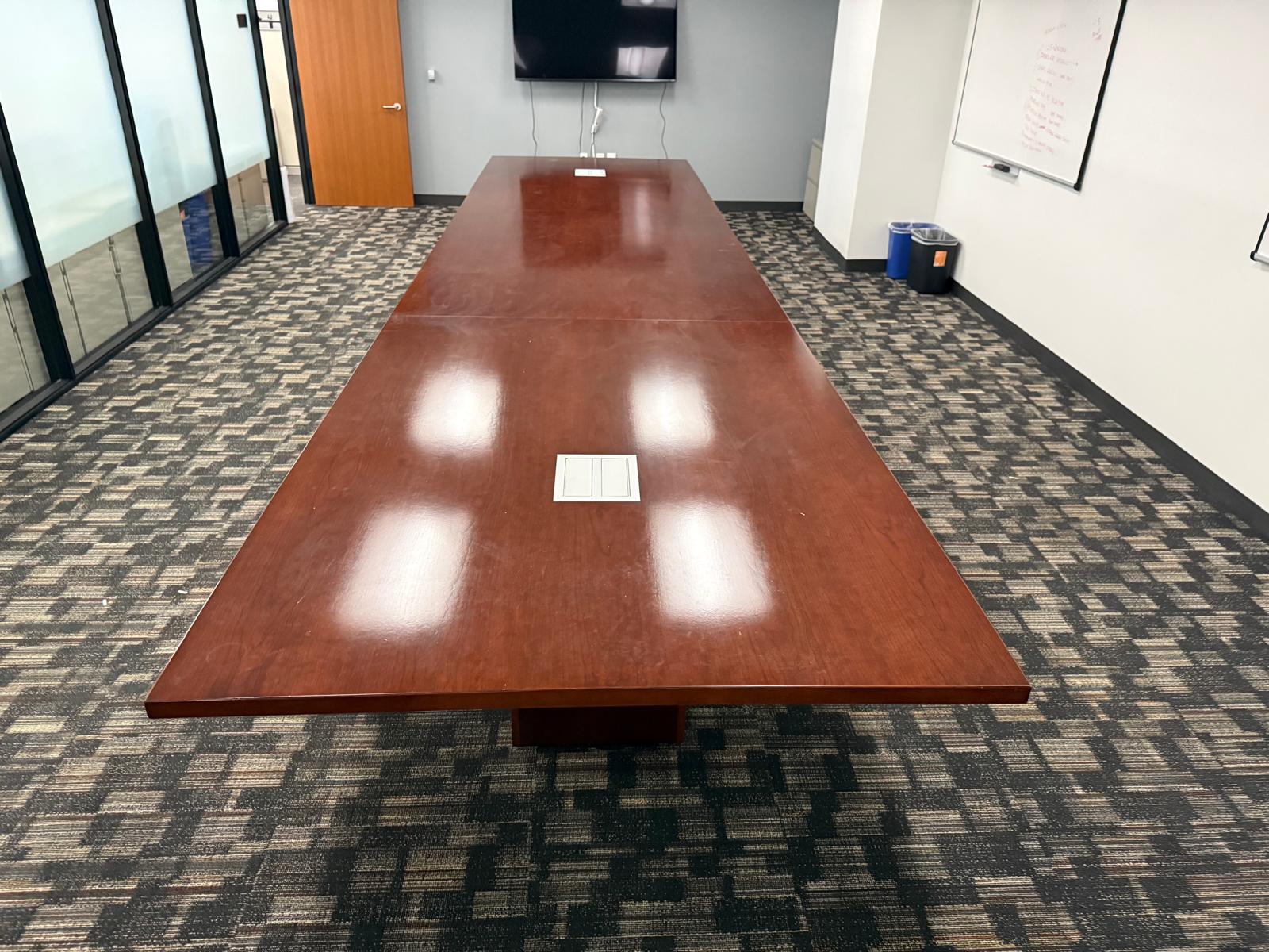 Cherry Wood Laminate Conference Table with Built-In Power Modules