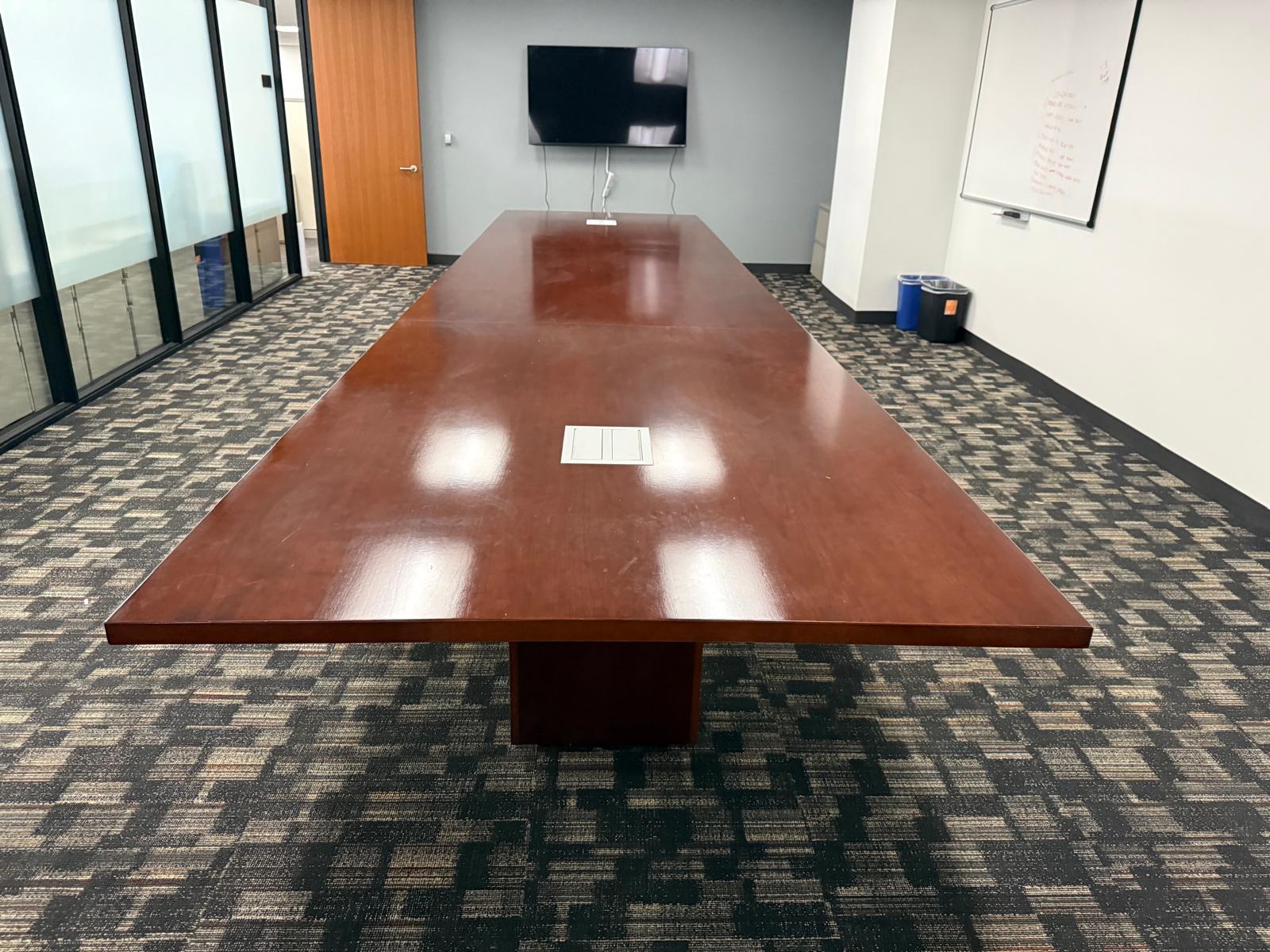 Cherry Wood Laminate Conference Table with Built-In Power Modules