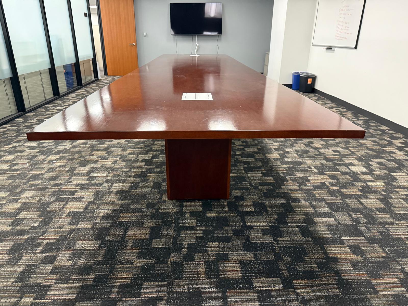 Cherry Wood Laminate Conference Table with Built-In Power Modules