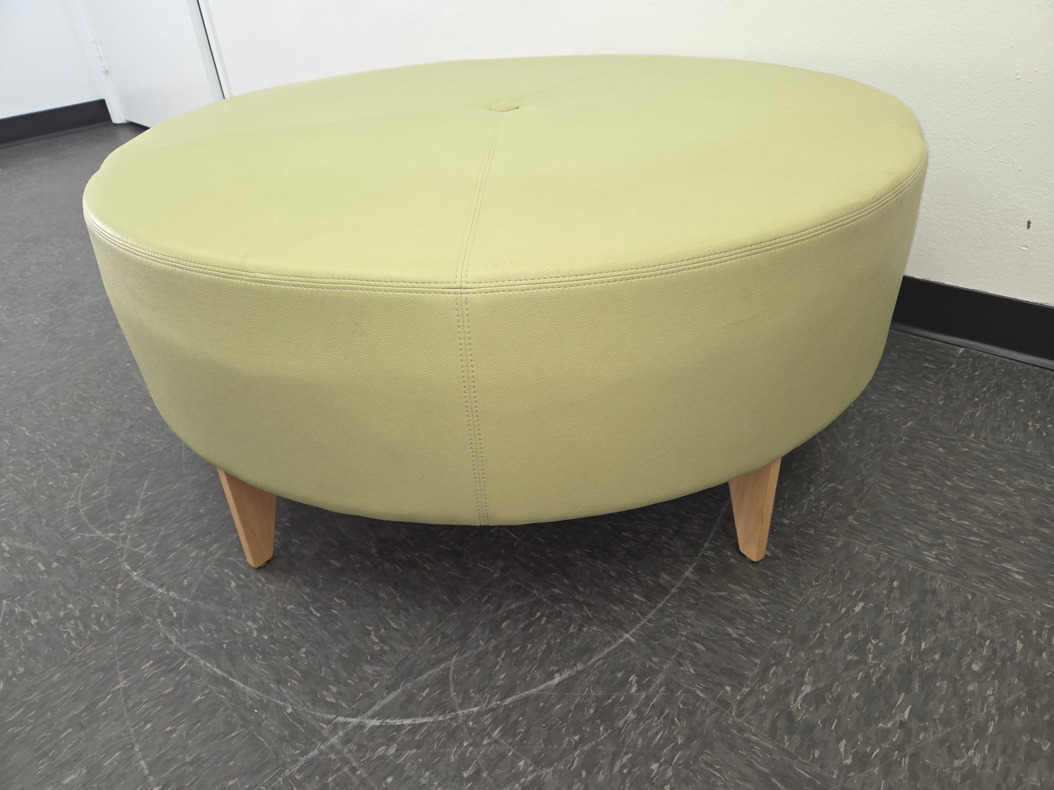 Global Light Green Leather Ottoman with Wod Legs 42"Wx17"T