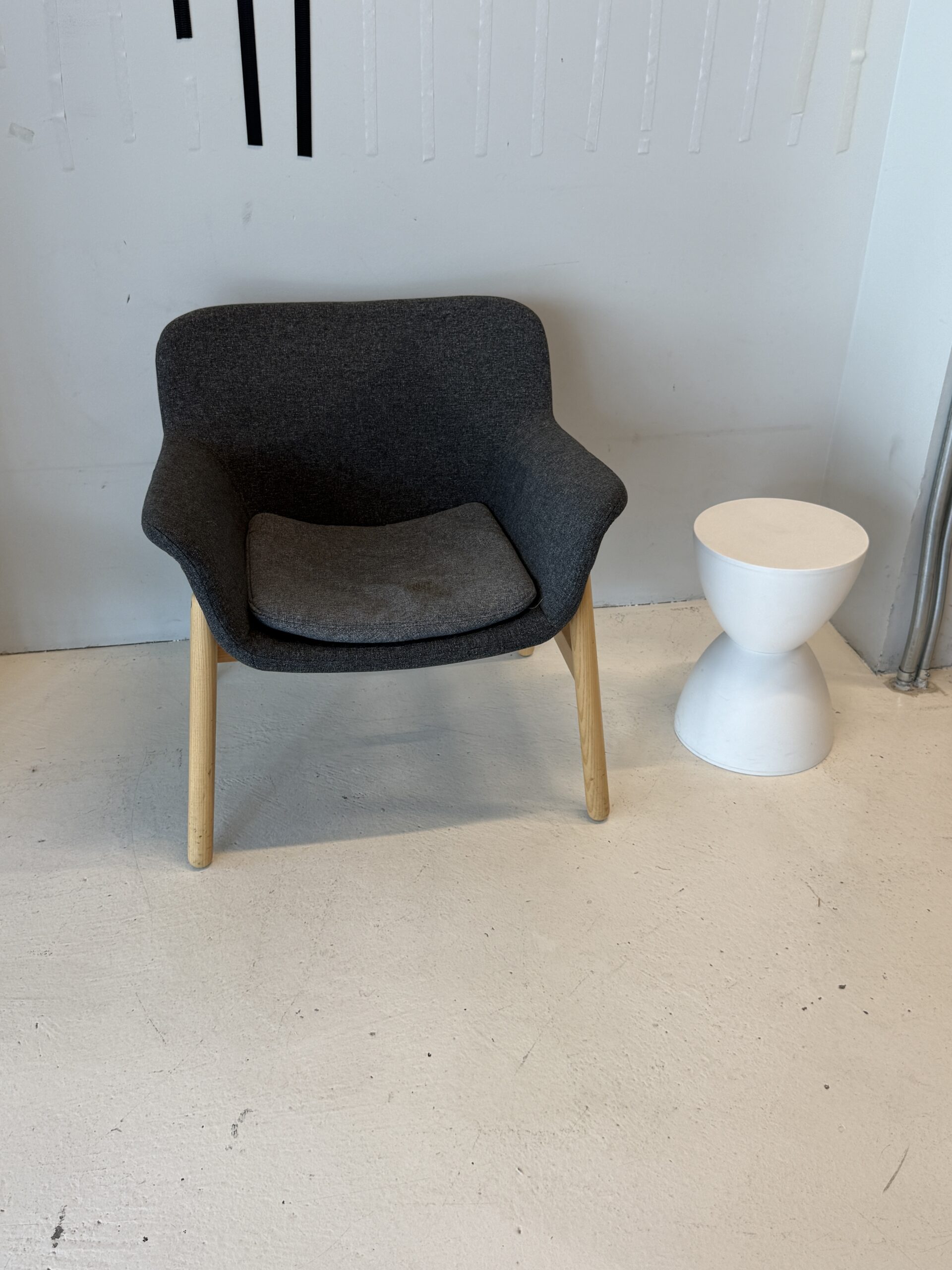 Mid Century Fabric Grey Chair with Maple Legs