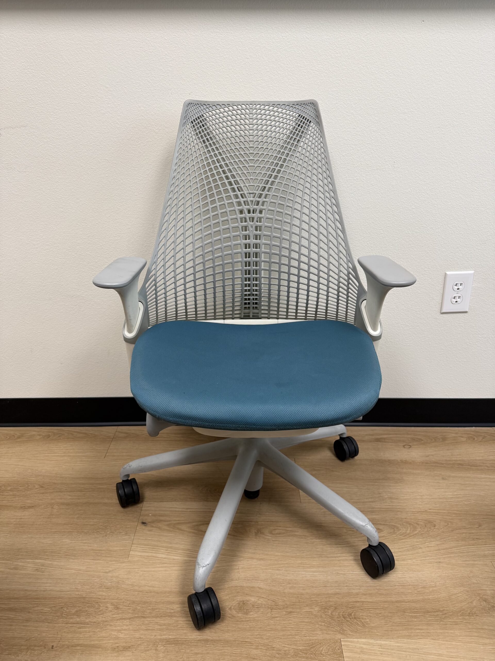 Herman Miller Sayl Chair White Frame Blue Seat Fully Loaded