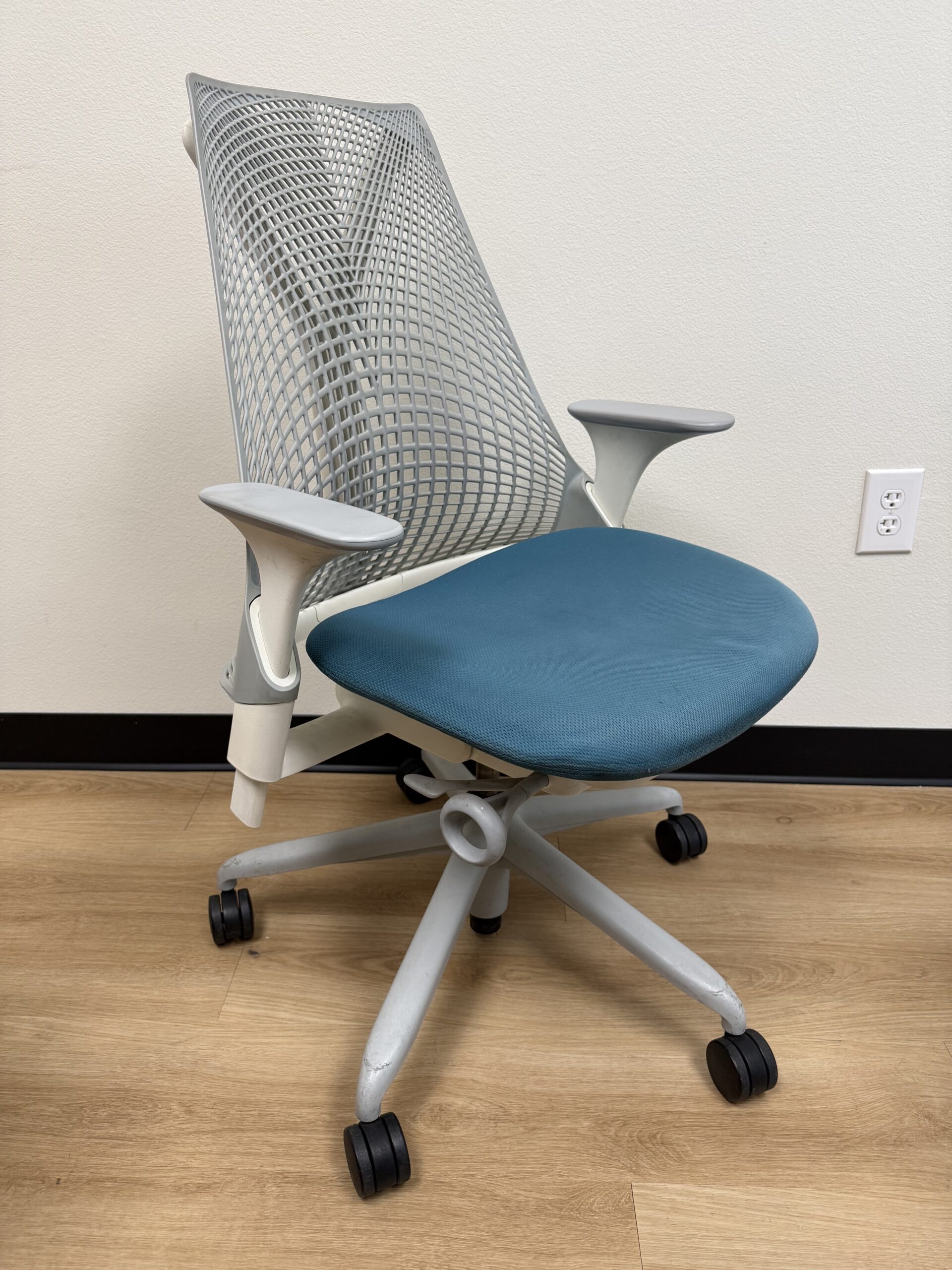 Herman Miller Sayl Chair White Frame Blue Seat Fully Loaded