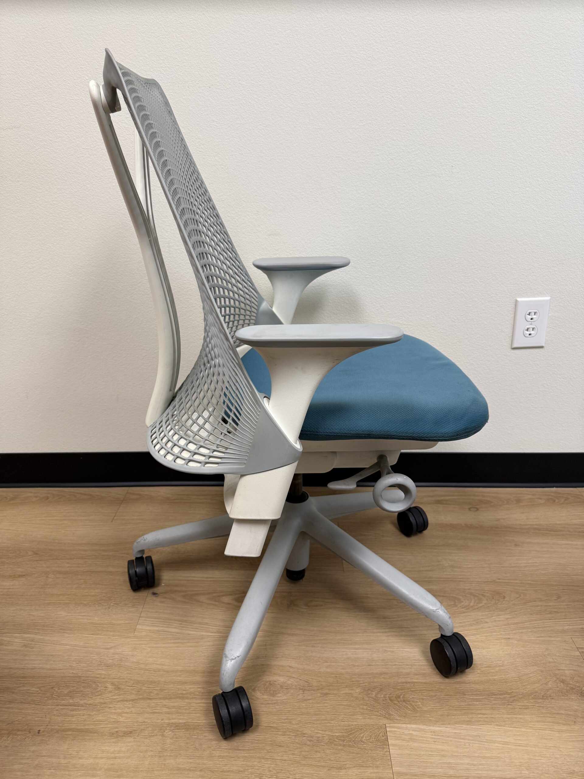 Herman Miller Sayl Chair White Frame Blue Seat Fully Loaded