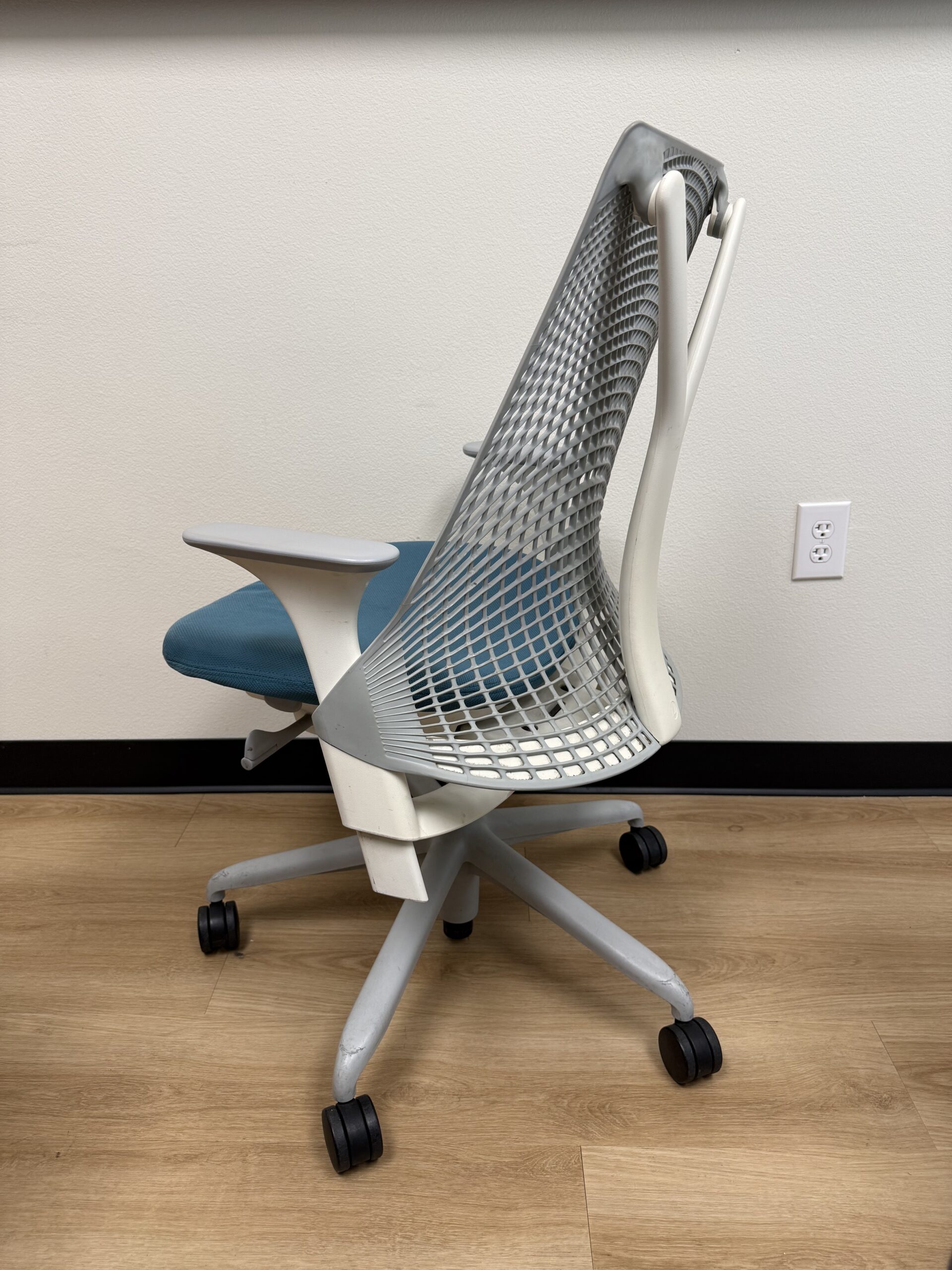 Herman Miller Sayl Chair White Frame Blue Seat Fully Loaded