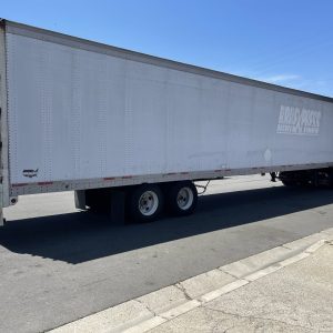 Large semi-truck trailer for nationwide and international freight shipping.