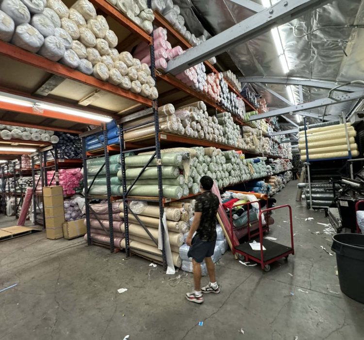 Industrial fabric storage for custom interior projects.